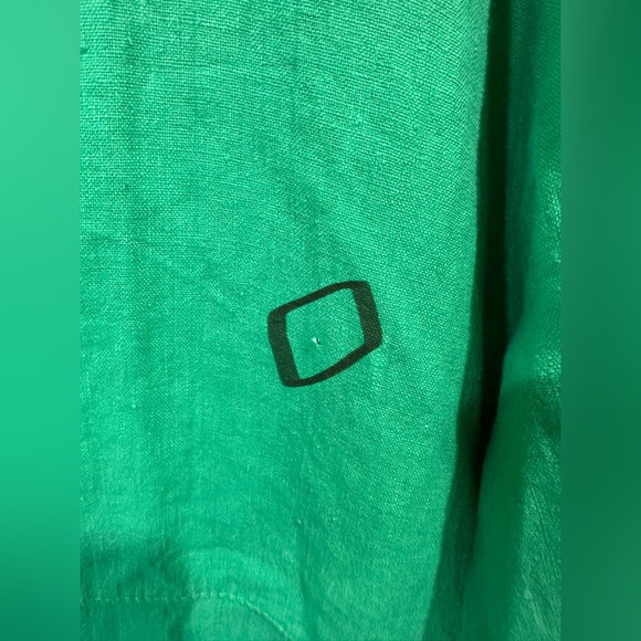 LaBass Tunic  Women Short Sleeve Embroidered Green 100% Linen Italy One Size - Picture 11 of 11